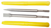 Laden Sie das Bild in den Galerie-Viewer, SDS Plus Profi Meißel Set Flachmeißel 250 x 20mm + Spitzmeißel Meisel in Hülse – von Kraftfeld | Werkzeughandel - Feldmann
