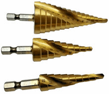 Laden Sie das Bild in den Galerie-Viewer, Titan Profi Stufenbohrer Set, von Seite, von Kraftfeld, Werkzeughandel Feldmann
