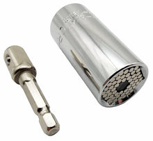 Laden Sie das Bild in den Galerie-Viewer, Universal Nuss Steckschlüssel 3/8&quot; / 7 - 19mm oder 1/2&quot; / 11 - 32 mm + HEX Adapter für Akkuschrauber / Ratsche / Bit Schraubendreher – von Kraftfeld | Werkzeughandel - Feldmann
