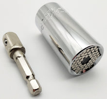 Laden Sie das Bild in den Galerie-Viewer, Universal Nuss Steckschlüssel 3/8&quot; / 7 - 19mm oder 1/2&quot; / 11 - 32 mm + HEX Adapter für Akkuschrauber / Ratsche / Bit Schraubendreher – von Kraftfeld | Werkzeughandel - Feldmann
