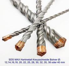 Laden Sie das Bild in den Galerie-Viewer, 400 x 12 - 40mm Kraftfeld SDS MAX Kreuzschneide HM Quadro X Bohrer Doppelwendel Hammerbohrer Steinbohrer – von Kraftfeld | Werkzeughandel - Feldmann
