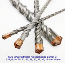Laden Sie das Bild in den Galerie-Viewer, 400 x 12 - 40mm Kraftfeld SDS MAX Kreuzschneide HM Quadro X Bohrer Doppelwendel Hammerbohrer Steinbohrer
