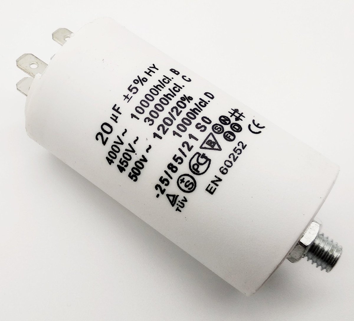 Motorkondensator 8–45 µF, Bis 500 V~ AC, Mit Gewinde & Kabel – Anlauf- & Betriebskondensator Für Kompressoren, Motoren (hier: 35 µF)