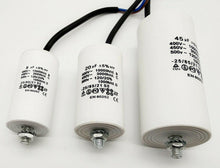Laden Sie das Bild in den Galerie-Viewer, Kondensator bis 500V~ AC 8,10,12,14,16,20,25,35,40,45 µF uf mit Kabel + Gewinde Motorkondensator,Anlaufkondensator,Starterkondensator,Betriebskondensator – von Kraftfeld | Werkzeughandel - Feldmann
